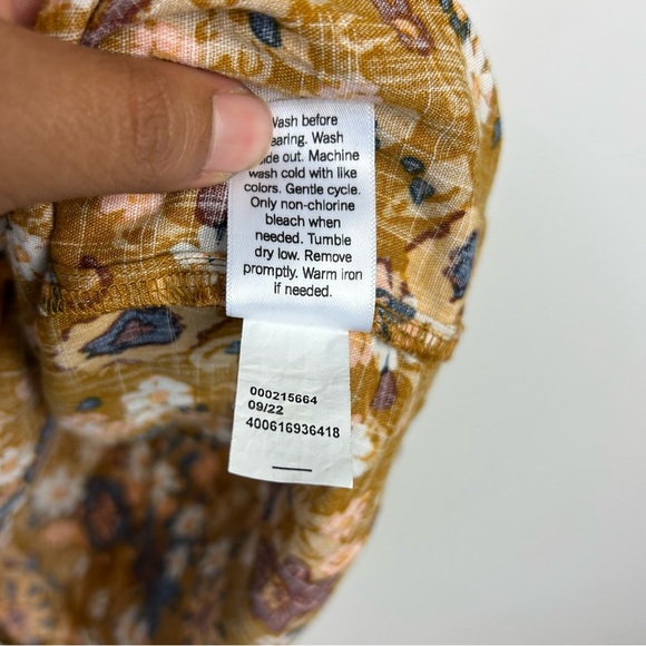 Sonoma Floral Blouse Top Brown Gold Puff Sleeve Size 0X Summer Natural Lightweig - Picture 7 of 10